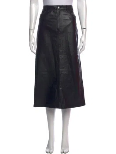 Pre-owned Frame Leather Midi Length Skirt In Black