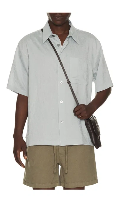 Frame Light Weight Short Sleeve Shirt In Blue Grey Stripe