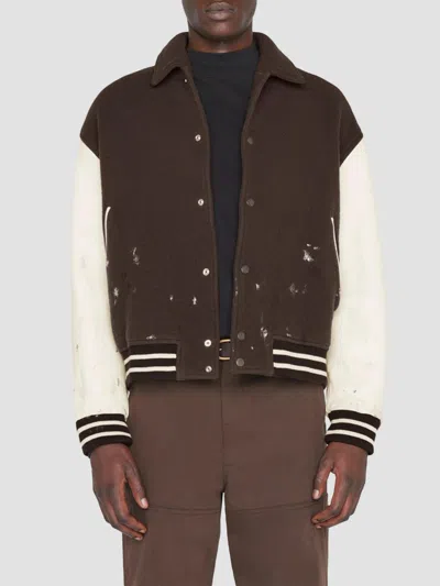 Frame Men's Wool-blend Splatter Bomber Jacket In Espresso Ecru