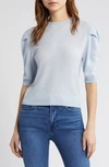 Frame Cashmere Ruched-sleeve Sweater In Light Blue