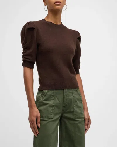 Frame Ruched Sleeve Sweater In Brown