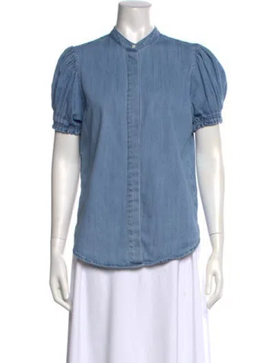 Pre-owned Frame Short Sleeve Blouse In Blue