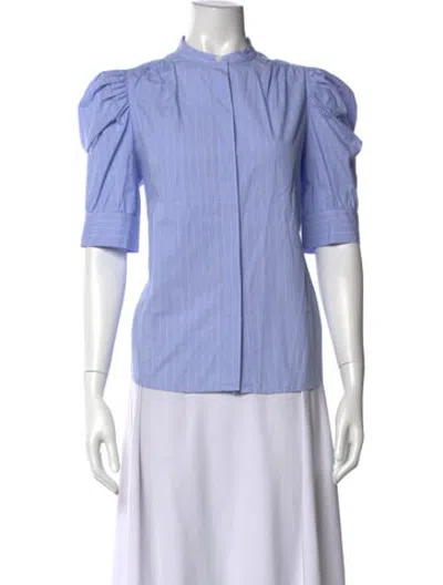 Pre-owned Frame Striped Short Sleeve Blouse In Blue