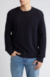 Frame Textured Wool Blend Crewneck Sweater In Midnight Blue