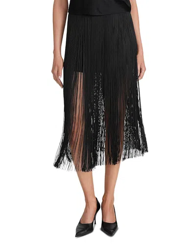 Frame The Fringe Silk Midi Skirt In Black
