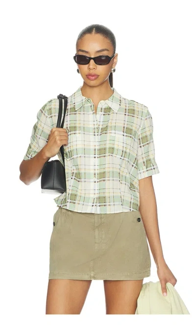 Frame The Plaid Utility Shirt In Jade Green Plaid