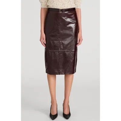Frame Veda Leather Midi Skirt In Brown