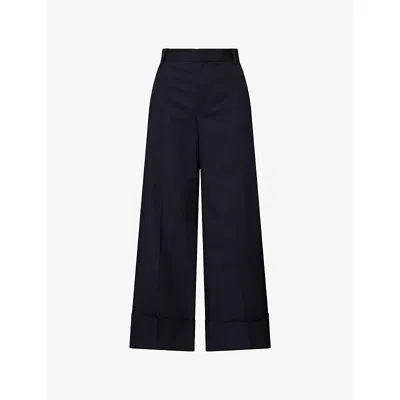 Frame Womens Palazzo Wide-leg Cotton Trousers Navy In Blue