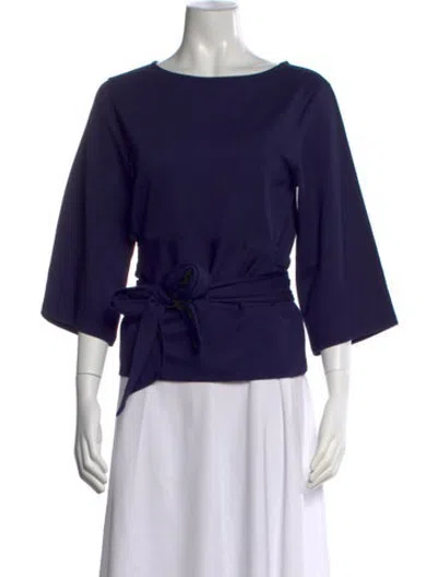 Pre-owned Frances Valentine Bateau Neckline Three-quarter Sleeve Top W/ Tags In Blue