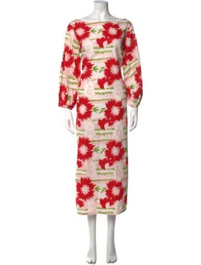 Pre-owned Frances Valentine Floral Print Midi Length Dress In Red