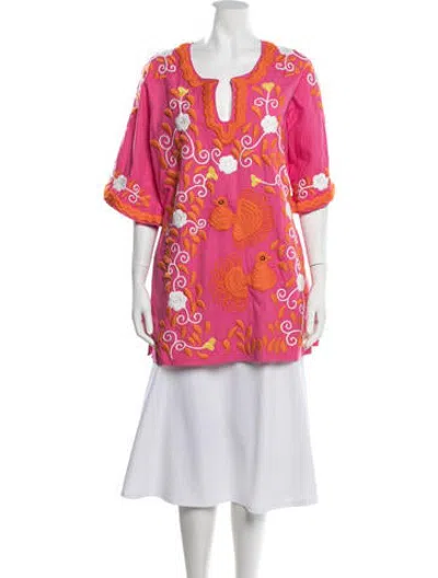 Pre-owned Frances Valentine Floral Print V-neck Tunic In Pink