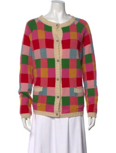 Pre-owned Frances Valentine Lambswool Plaid Print Sweater In Pink