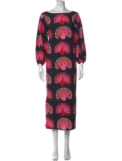Pre-owned Frances Valentine Printed Long Dress In Red