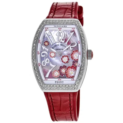 Franck Muller Vanguard Limited Edition Lady Peony Color Dreams 32mm Mother Of Pearl Dial Leather Strap Women's Wat In Silver