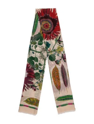 Pre-owned Franco Ferrari Wool Floral Print Scarf In Neutrals