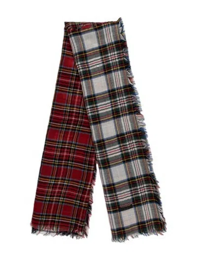Pre-owned Franco Ferrari Wool Plaid Print Scarf In Blue