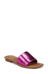 Franco Sarto Tina Raffia Slide Sandal In Metallic Pink Cracked Leather