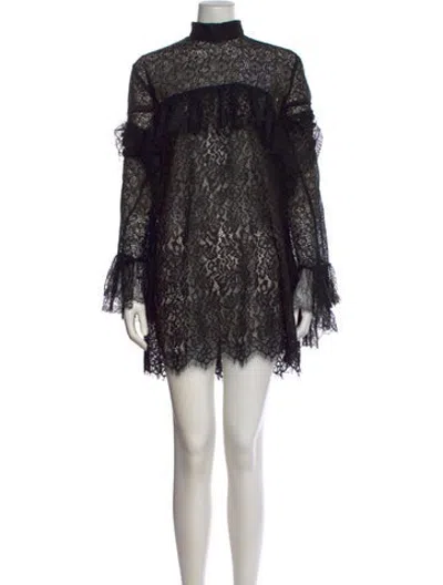 Pre-owned Francoise Lace Pattern Mini Dress W/ Tags In Black