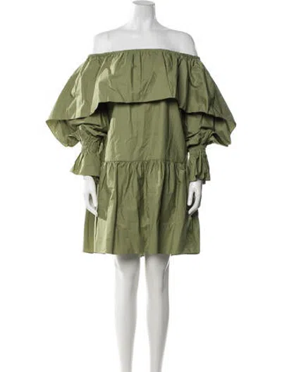Pre-owned Francoise Off-the-shoulder Mini Dress In Green