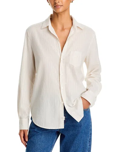 Frank & Eileen Cotton Printed Relaxed Button Up Shirt In White