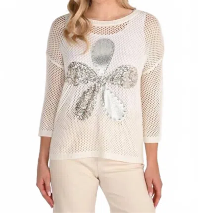 Frank Lyman Women's Open Weave Embellished Sweater In Off White