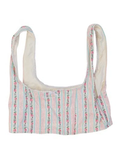Pre-owned Frankies Bikinis Floral Print Bow Accents Top In Multicolor