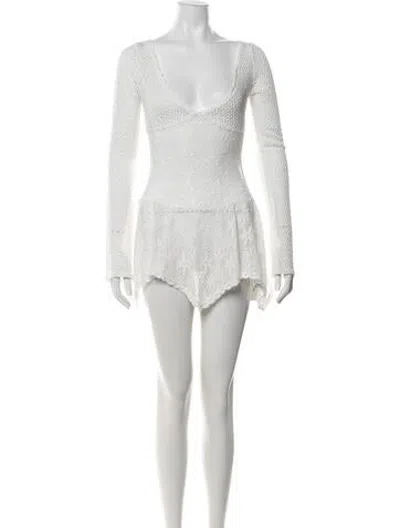 Pre-owned Frankies Bikinis Lace Pattern Mini Dress In Neutrals