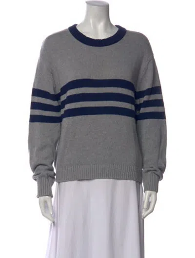 Pre-owned Frankies Bikinis Striped Crew Neck Sweater In Grey