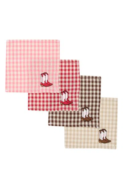 Frasier Sterling Cowgirl Boots Gingham Cocktail Napkins In Multi