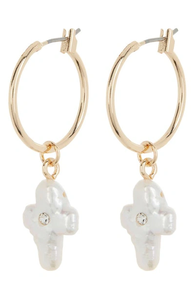 Frasier Sterling Cultured Pearl Cross Hoop Drop Earrings In Gold