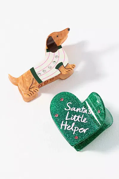 Frasier Sterling Holiday Pups Claw Clips, Set Of 2 In Green