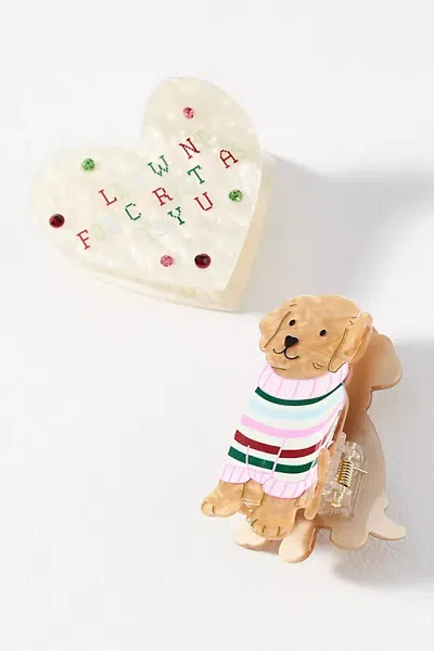 Frasier Sterling Holiday Pups Claw Clips, Set Of 2 In Ivory