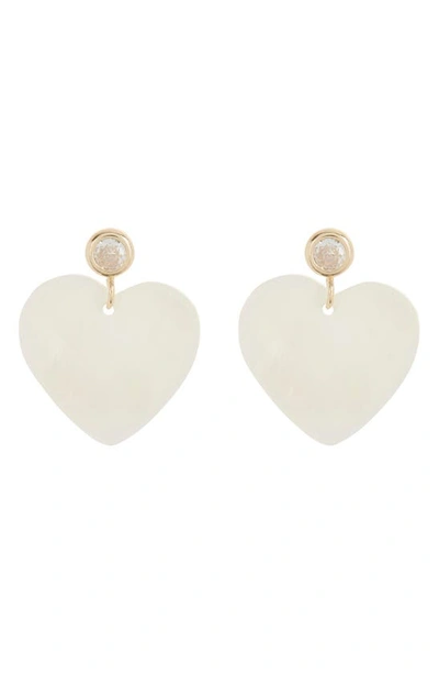Frasier Sterling St. Barths Mother Of Pearl & Crystal Heart Drop Earrings In White