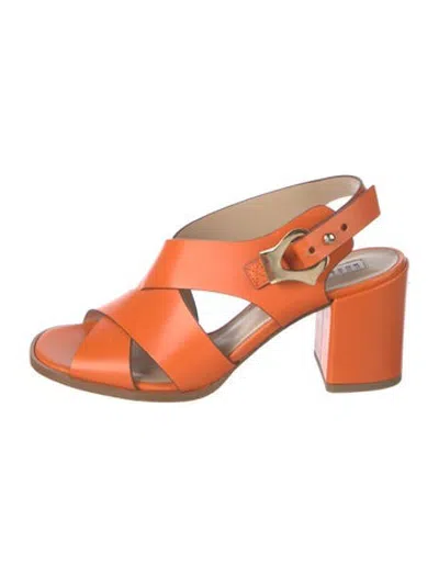 Pre-owned Fratelli Rossetti Leather Slingback Sandals In Orange