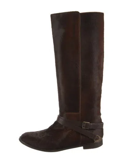 Pre-owned Fratelli Rossetti Ponyhair Leather Trim Embellishment Riding Boots In Brown