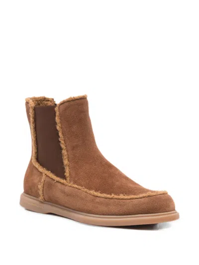 Fratelli Rossetti Shearling-trim Suede Boots In Brown