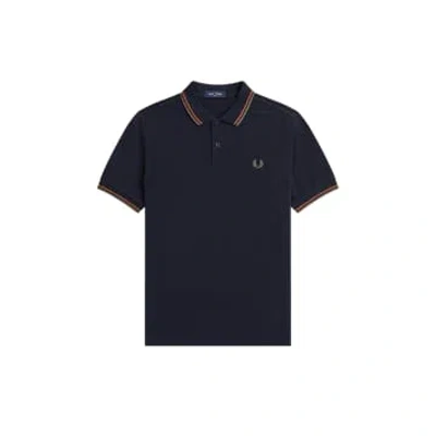 Fred Perry Fit Twin Tipped Polo Navy / Nut Flake / Field Green In Blue