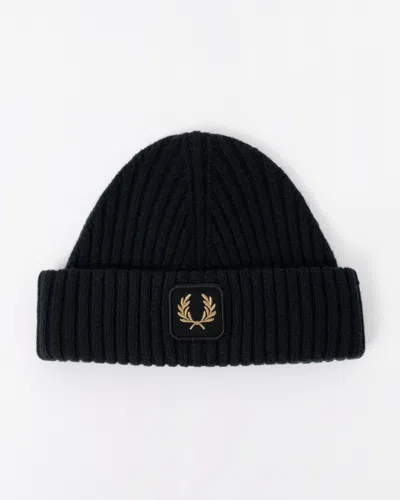 Fred Perry Mens Ribbed Wool Beanie In Black 102
