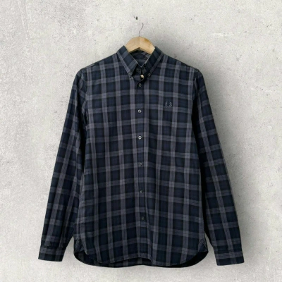 Pre-owned Fred Perry X Vintage Fred Perry Shirt Longsleeve Navy/grey Check Buttons Up