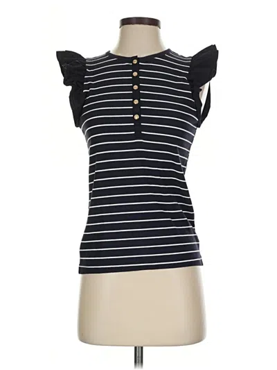 Pre-owned Free Assembly Short Sleeve Top Black Keyhole Neckline Tops