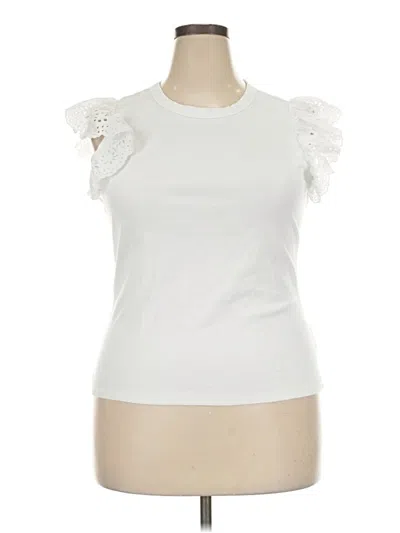 Pre-owned Free Assembly Short Sleeve Top White Mock Neckline Tops