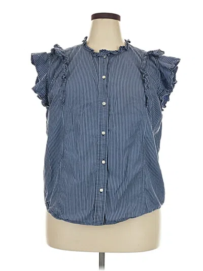 Pre-owned Free Assembly Sleeveless Button Down Shirt In Blue