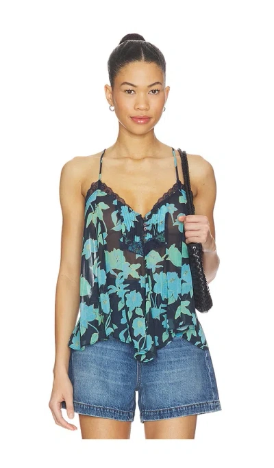 Free People Margaux Printed Tank In Capri Blue Combo
