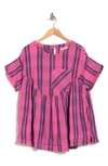 Free People Moon City Plaid Tunic Top In Pink Combo