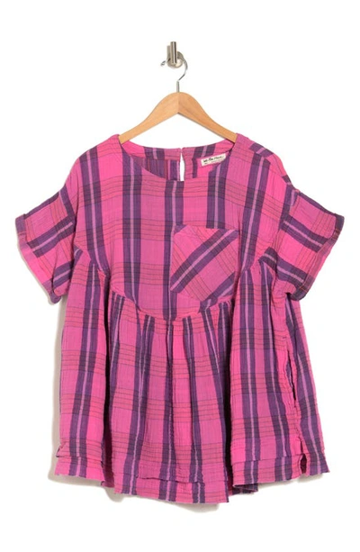 Free People Moon City Plaid Tunic Top In Pink Combo