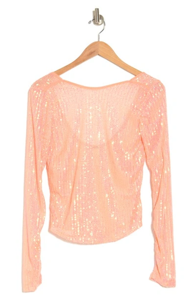 Free People Unapologetic Sequin Long Sleeve Top In Peach
