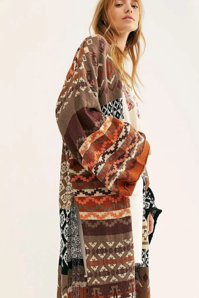 Pre-owned Free People Xs Or Small Fall Boho Cardi Maxi Landmark Cardigan In Multicolor