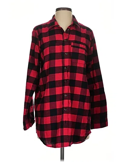 Pre-owned Free Press Long Sleeve Button Down Shirt In Red