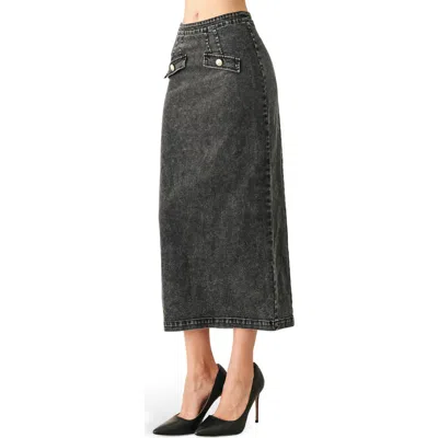 Freemarket Acid-washed Denim Pencil Midi Skirt In Black