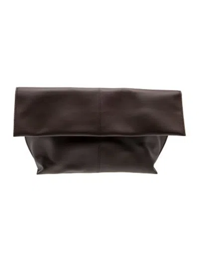 Pre-owned Freja Nyc Leather Clutch W/ Tags In Brown/grey